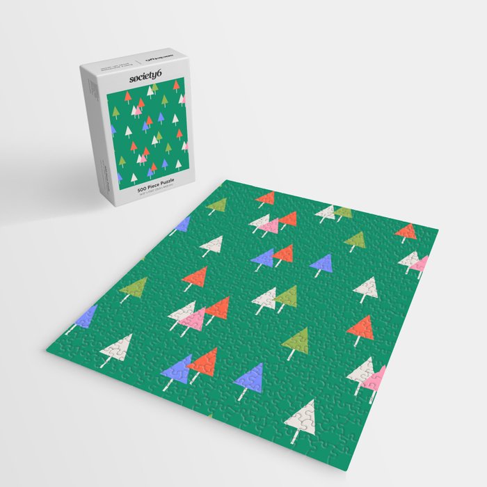 Minimalist Festive Trees on Green - Modern Holiday Pattern Jigsaw Puzzle Gallery Image 2