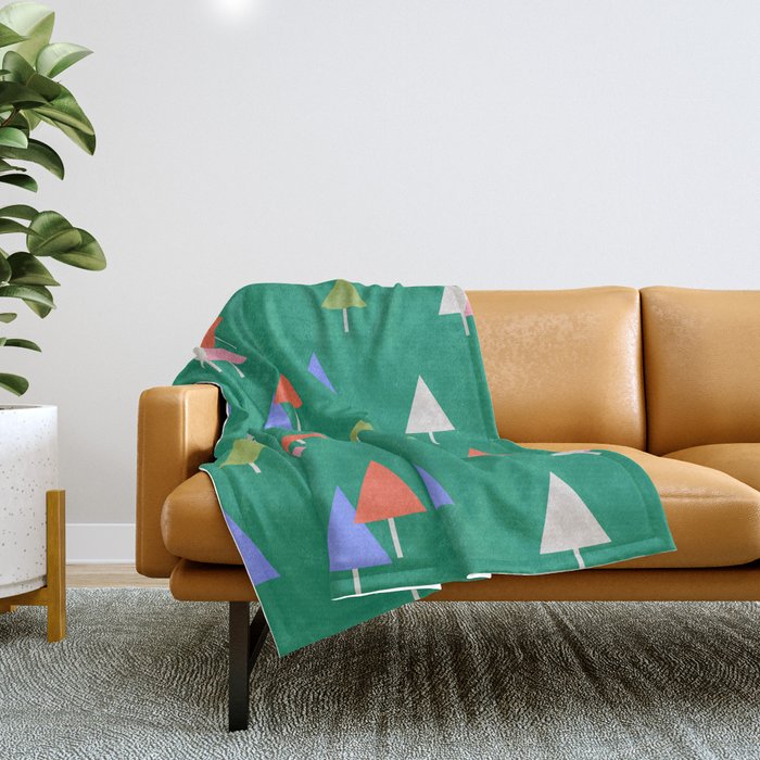 Minimalist Festive Trees on Green - Modern Holiday Pattern Throw Blanket Gallery Image 1