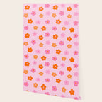 Pink and Orange Groovy Flowers Pattern Wallpaper Gallery Image 2