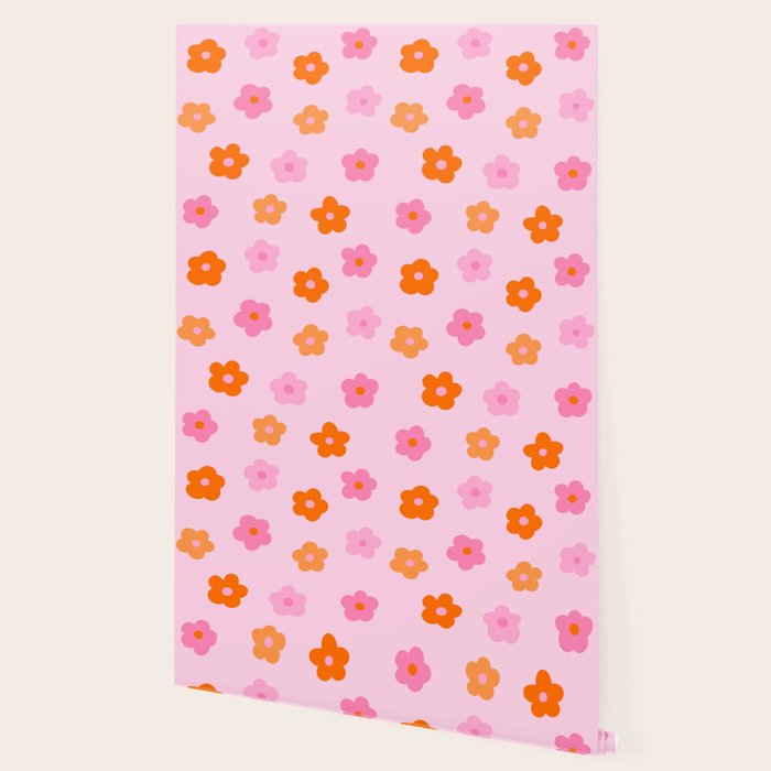 Pink and Orange Groovy Flowers Pattern Wallpaper Gallery Image 2