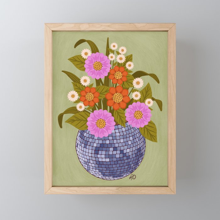 1970s Disco Ball Flower Pot  Mini Art Print Gallery Image 1