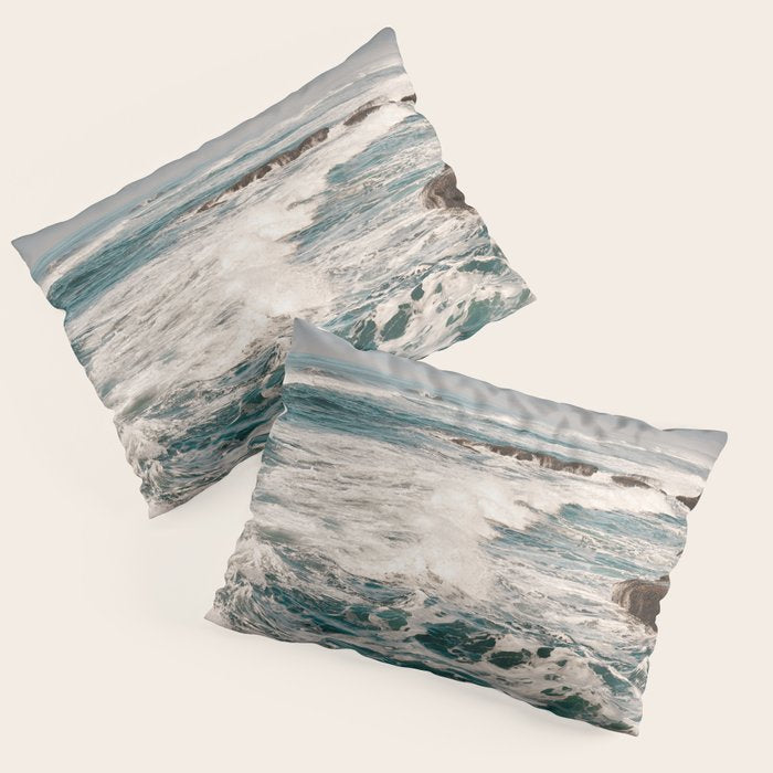 Green Tropical Beach Waves Ocean Adventure Pillow Sham Gallery Image 1