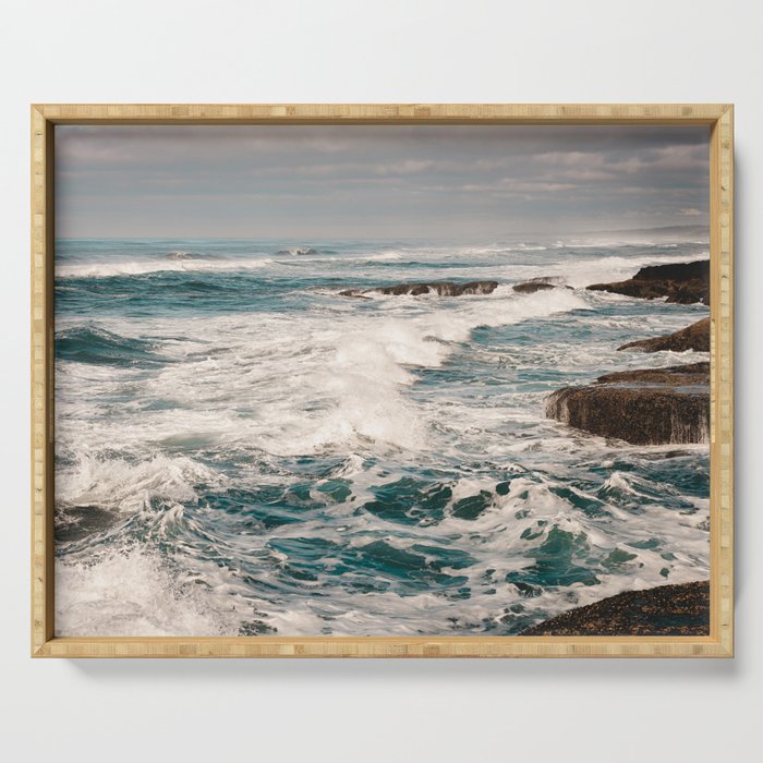 Green Tropical Beach Waves Ocean Adventure Serving Tray Gallery Image 1