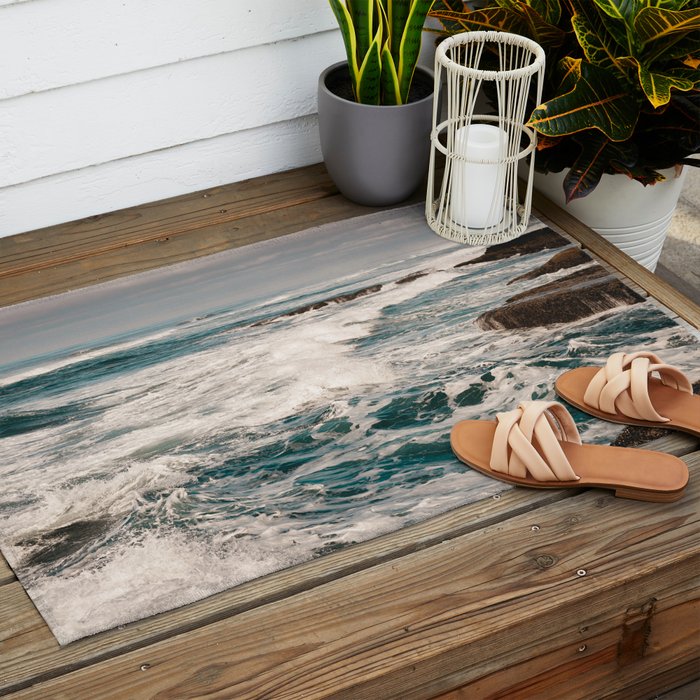 Green Tropical Beach Waves Ocean Adventure Outdoor Rug Gallery Image 2