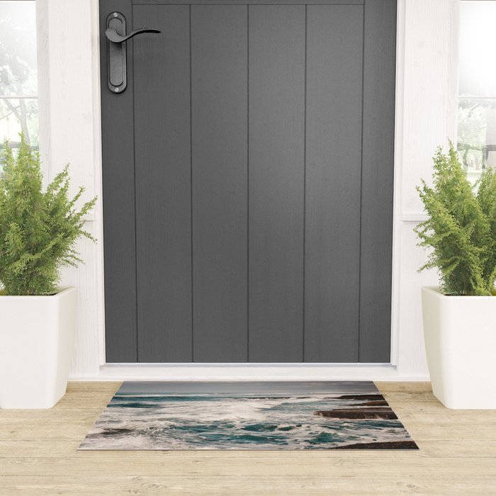 Green Tropical Beach Waves Ocean Adventure Welcome Mat Gallery Image 3