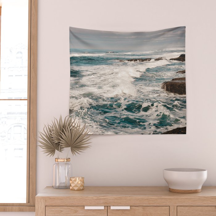 Green Tropical Beach Waves Ocean Adventure Wall Tapestry Gallery Image 2