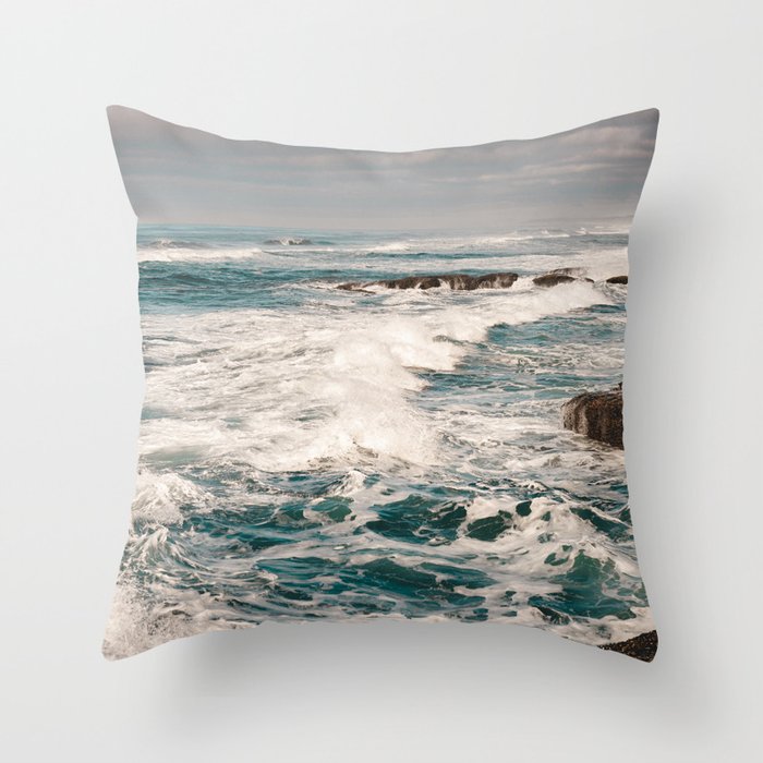 Green Tropical Beach Waves Ocean Adventure Throw Pillow Gallery Image 1