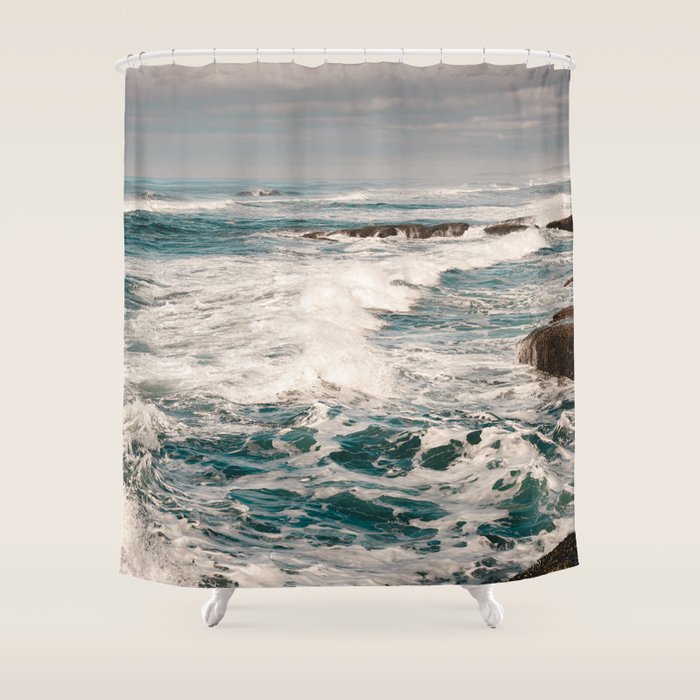 Green Tropical Beach Waves Ocean Adventure Shower Curtain Gallery Image 1