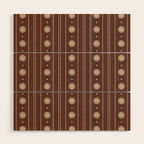 Daisy Stripes Vintage Contemporary Pattern in Brown and Cream Wood Wall Art Gallery Image 1
