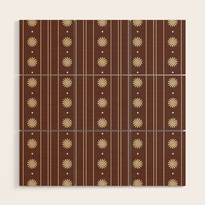 Daisy Stripes Vintage Contemporary Pattern in Brown and Cream Wood Wall Art Gallery Image 1
