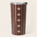 Daisy Stripes Vintage Contemporary Pattern in Brown and Cream Travel Mug Gallery Image 2