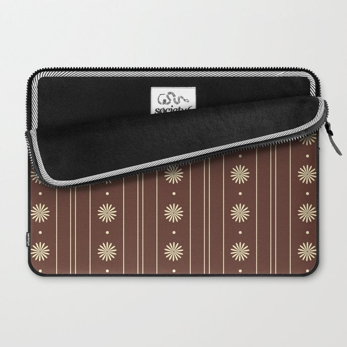 Daisy Stripes Vintage Contemporary Pattern in Brown and Cream Laptop Sleeve Gallery Image 2