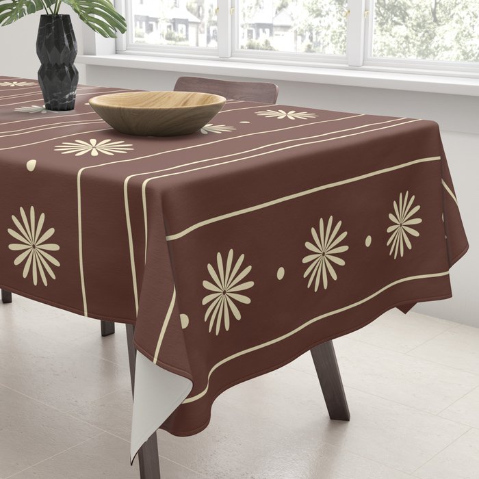 Daisy Stripes Vintage Contemporary Pattern in Brown and Cream Tablecloth Gallery Image 3