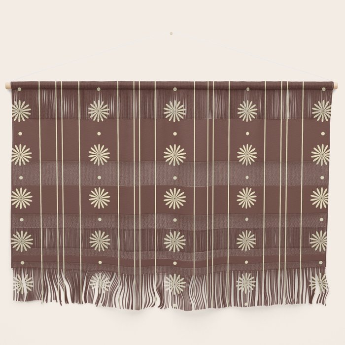 Daisy Stripes Vintage Contemporary Pattern in Brown and Cream Wall Hanging Gallery Image 1