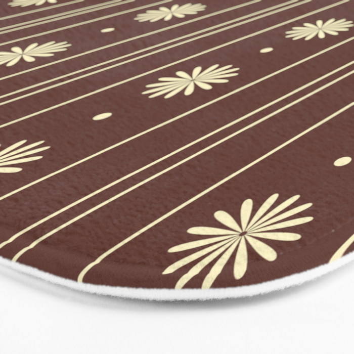 Daisy Stripes Vintage Contemporary Pattern in Brown and Cream Bath Mat Gallery Image 3
