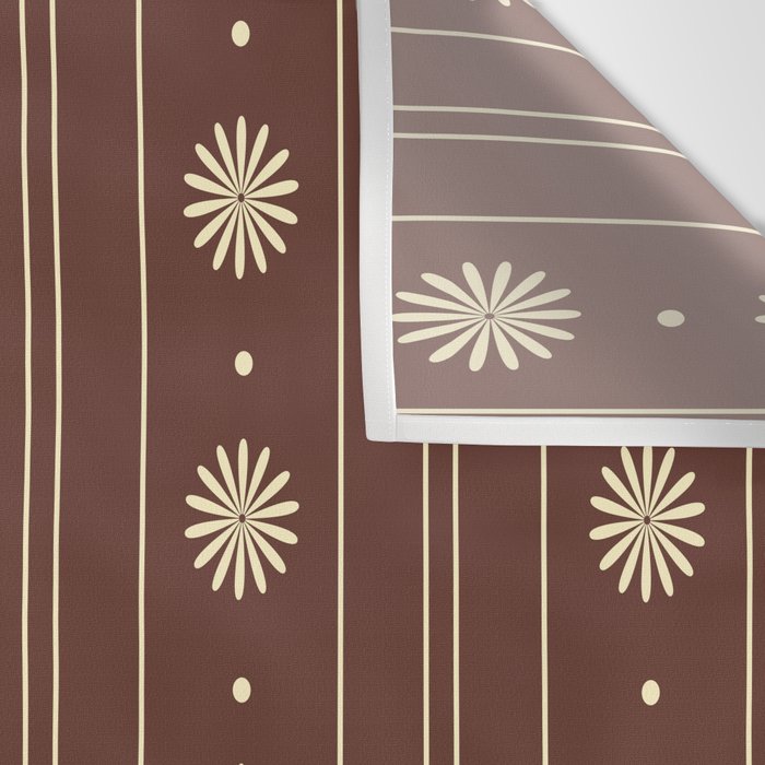 Daisy Stripes Vintage Contemporary Pattern in Brown and Cream Wall Tapestry Gallery Image 3