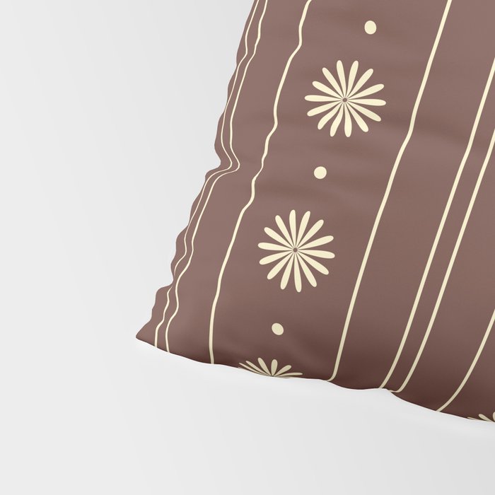 Daisy Stripes Vintage Contemporary Pattern in Brown and Cream Pillow Sham Gallery Image 4