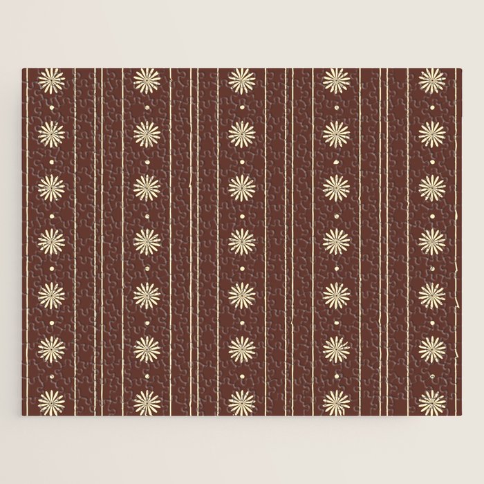 Daisy Stripes Vintage Contemporary Pattern in Brown and Cream Jigsaw Puzzle Gallery Image 1
