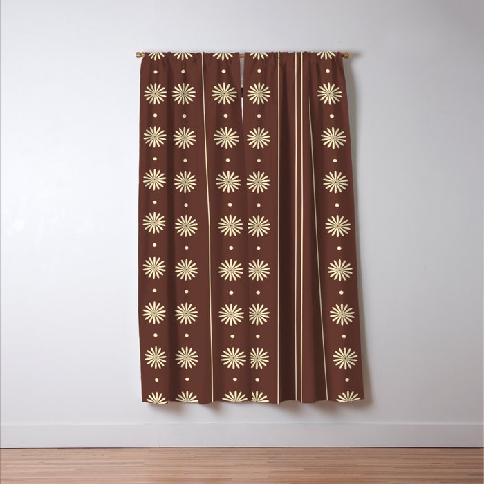 Daisy Stripes Vintage Contemporary Pattern in Brown and Cream Window Curtain Gallery Image 3