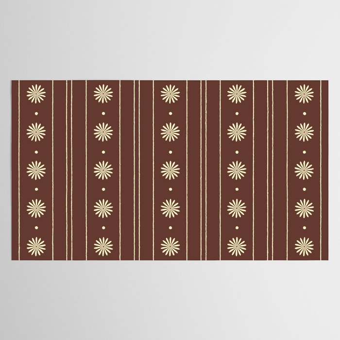Daisy Stripes Vintage Contemporary Pattern in Brown and Cream Tablecloth Gallery Image 2