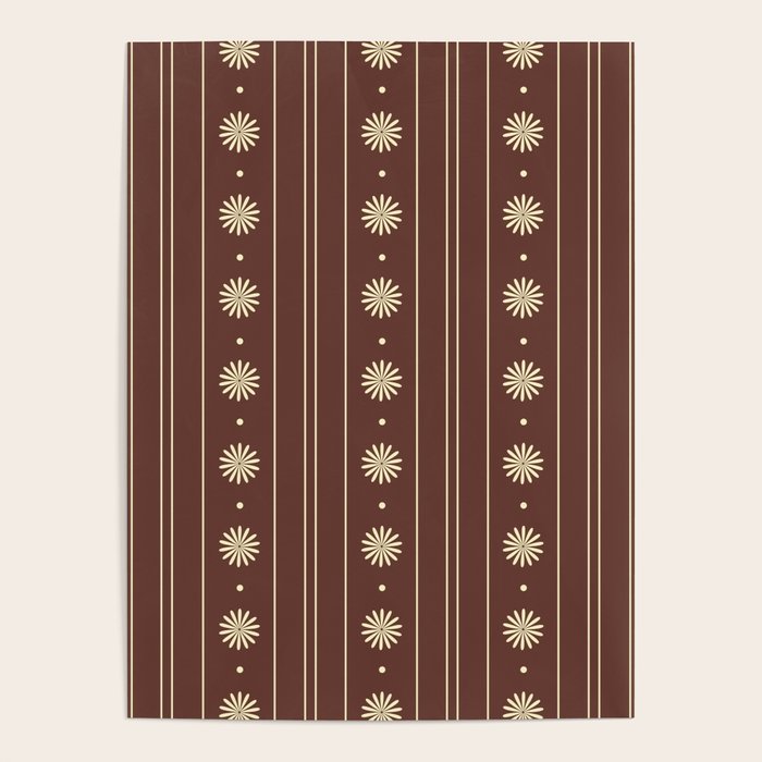 Daisy Stripes Vintage Contemporary Pattern in Brown and Cream Poster Gallery Image 1