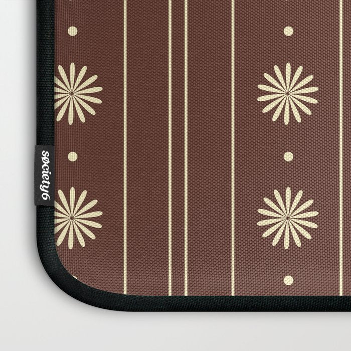 Daisy Stripes Vintage Contemporary Pattern in Brown and Cream Laptop Sleeve Gallery Image 3