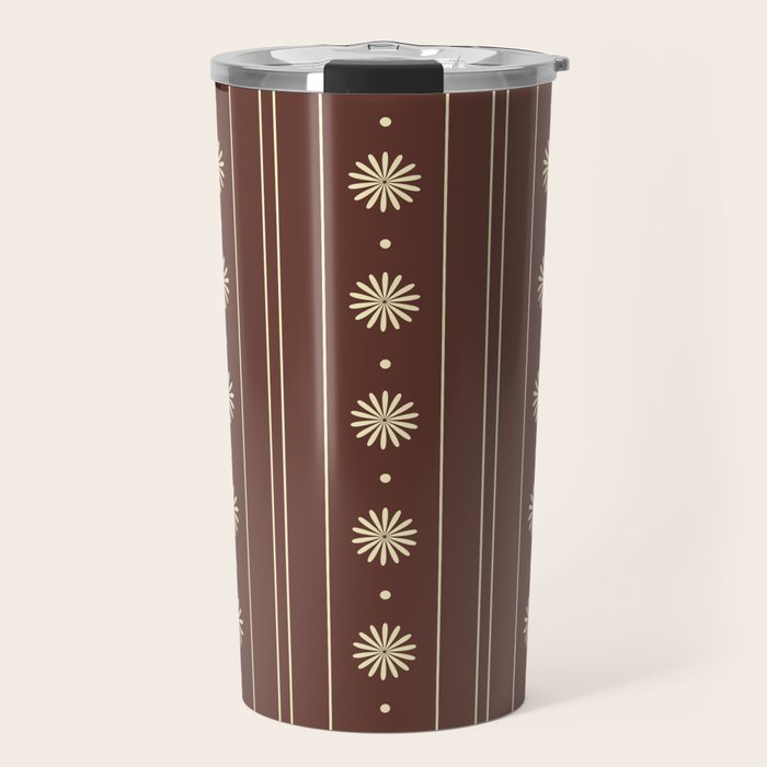 Daisy Stripes Vintage Contemporary Pattern in Brown and Cream Travel Mug Gallery Image 1