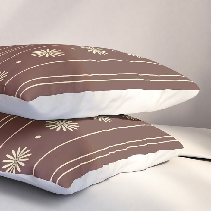 Daisy Stripes Vintage Contemporary Pattern in Brown and Cream Pillow Sham Gallery Image 3