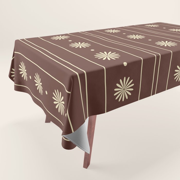 Daisy Stripes Vintage Contemporary Pattern in Brown and Cream Tablecloth Gallery Image 1