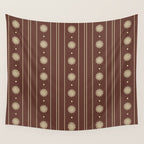 Daisy Stripes Vintage Contemporary Pattern in Brown and Cream Wall Tapestry Gallery Image 4
