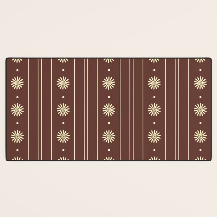 Daisy Stripes Vintage Contemporary Pattern in Brown and Cream Desk Mat Gallery Image 3