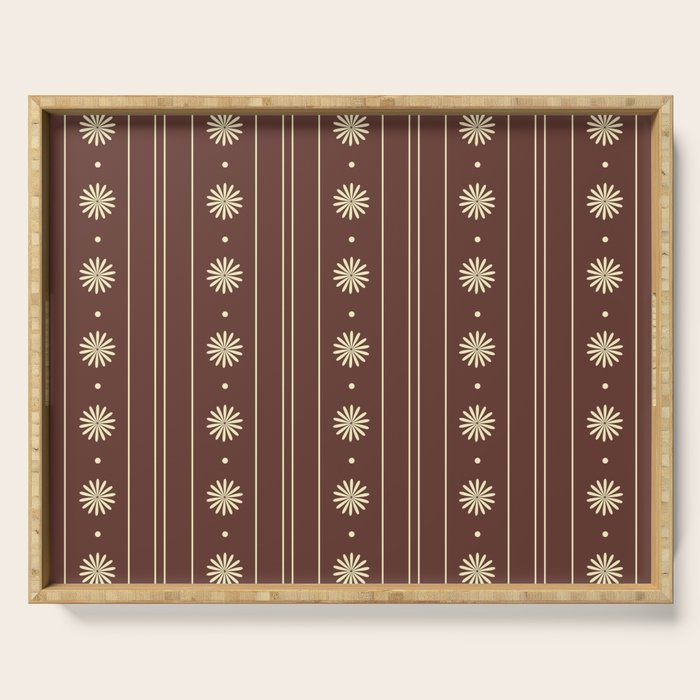 Daisy Stripes Vintage Contemporary Pattern in Brown and Cream Serving Tray Gallery Image 1