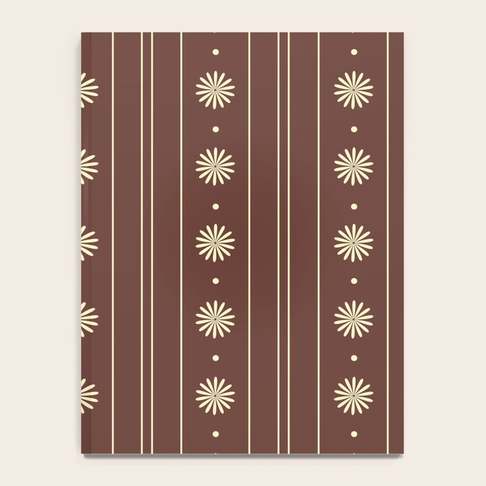 Daisy Stripes Vintage Contemporary Pattern in Brown and Cream Notebook Gallery Image 4