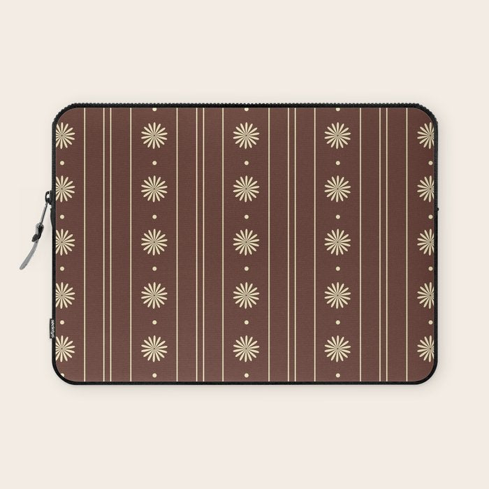 Daisy Stripes Vintage Contemporary Pattern in Brown and Cream Laptop Sleeve Gallery Image 1