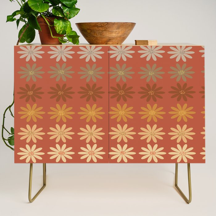 Ombre Abstract Daisies on Mandarin Orange Credenza Gallery Image 1