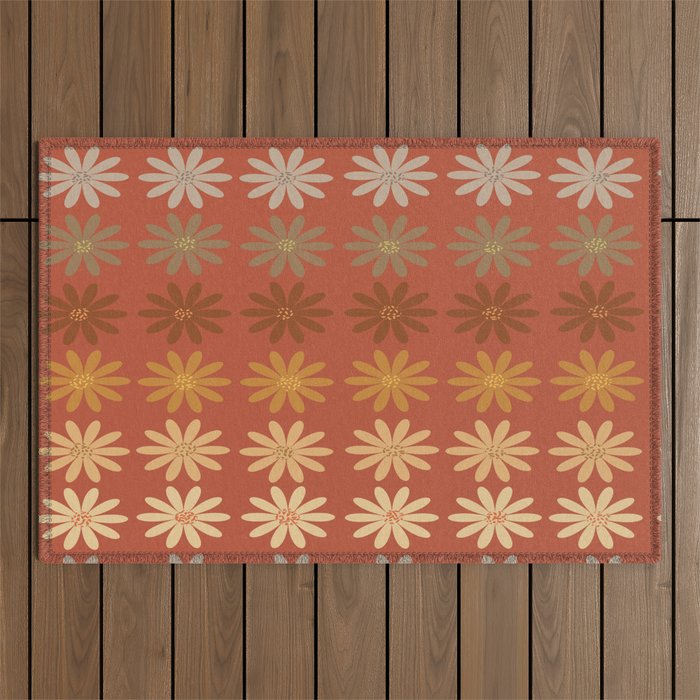 Ombre Abstract Daisies on Mandarin Orange Outdoor Rug Gallery Image 1