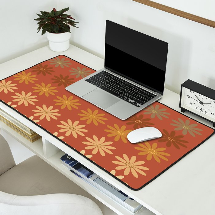 Ombre Abstract Daisies on Mandarin Orange Desk Mat Gallery Image 2