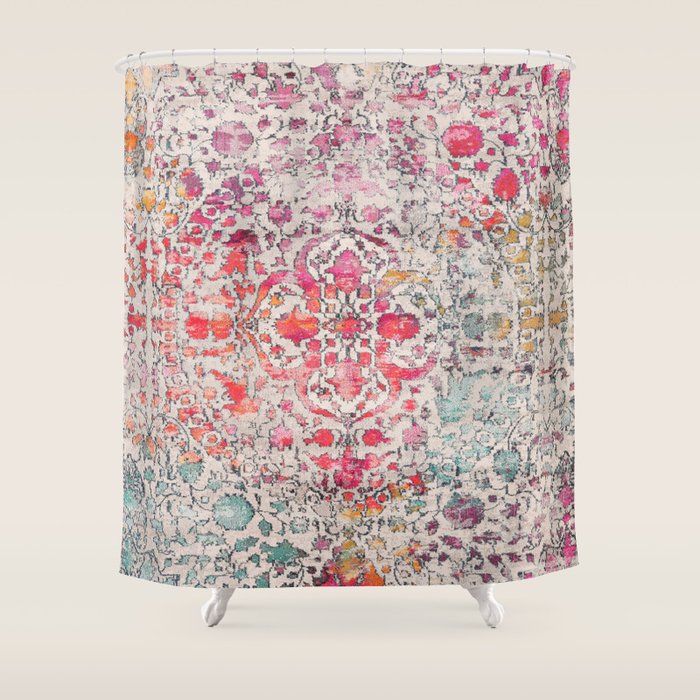 N258 - Vintage Glam Farmhouse Boho Traditional Floral Moroccan Style Shower Curtain Gallery Image 1