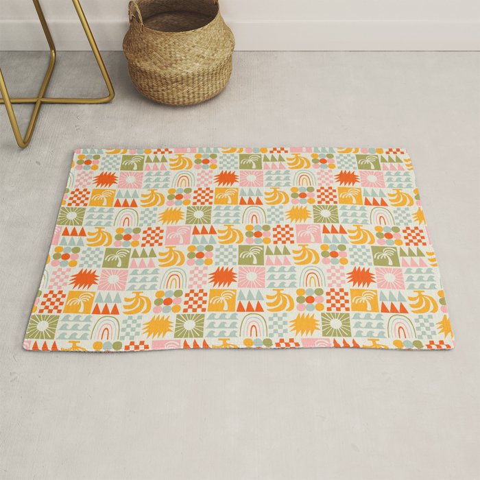 Colorful tropical summer mosaic tile art Rug Gallery Image 1