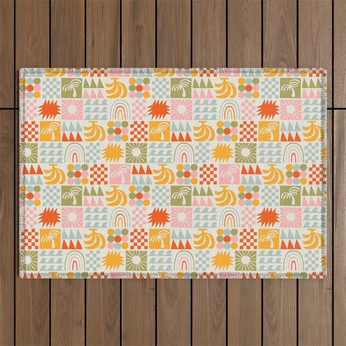 Colorful tropical summer mosaic tile art Outdoor Rug Gallery Image 1