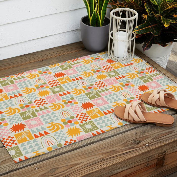 Colorful tropical summer mosaic tile art Outdoor Rug Gallery Image 2