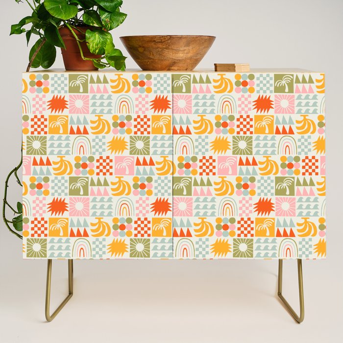 Colorful tropical summer mosaic tile art Credenza Gallery Image 1