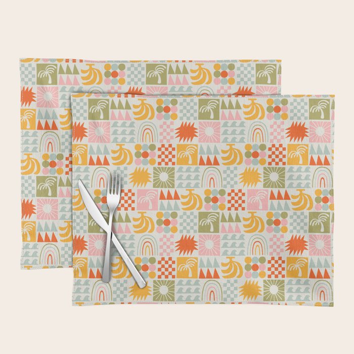Colorful tropical summer mosaic tile art Placemat Gallery Image 1