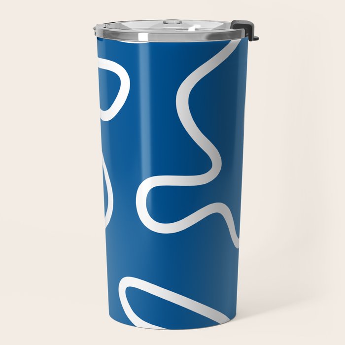 Squiggle Maze Minimalist Abstract Pattern in Blue and White Travel Mug Gallery Image 2