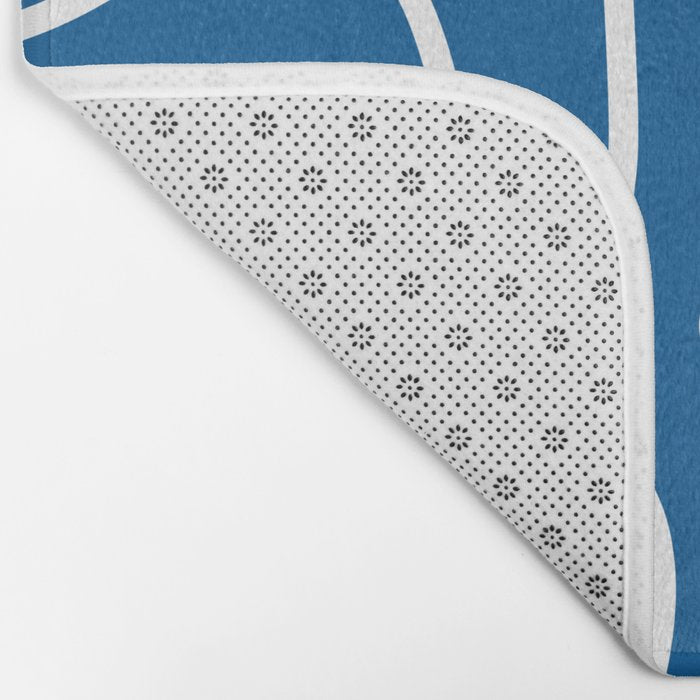 Squiggle Maze Minimalist Abstract Pattern in Blue and White Bath Mat Gallery Image 2
