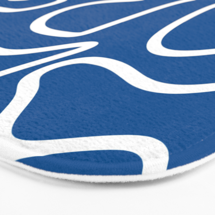 Squiggle Maze Minimalist Abstract Pattern in Blue and White Bath Mat Gallery Image 3