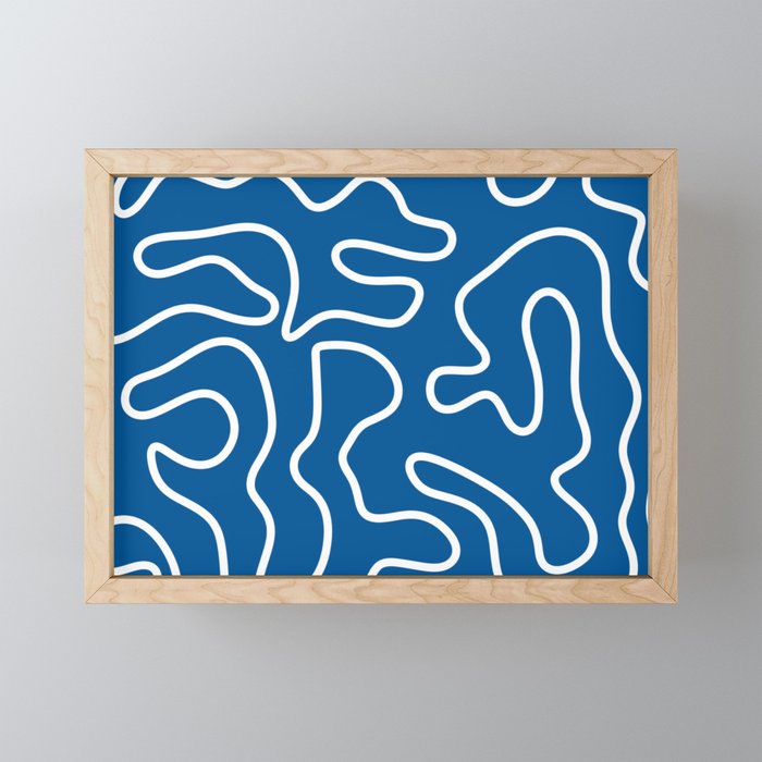 Squiggle Maze Minimalist Abstract Pattern in Blue and White Mini Art Print Gallery Image 1