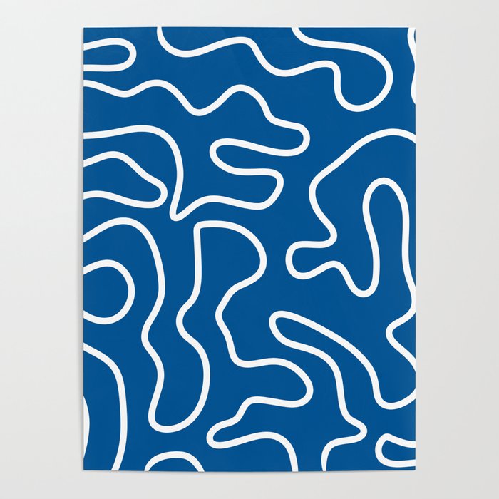 Squiggle Maze Minimalist Abstract Pattern in Blue and White Poster Gallery Image 4