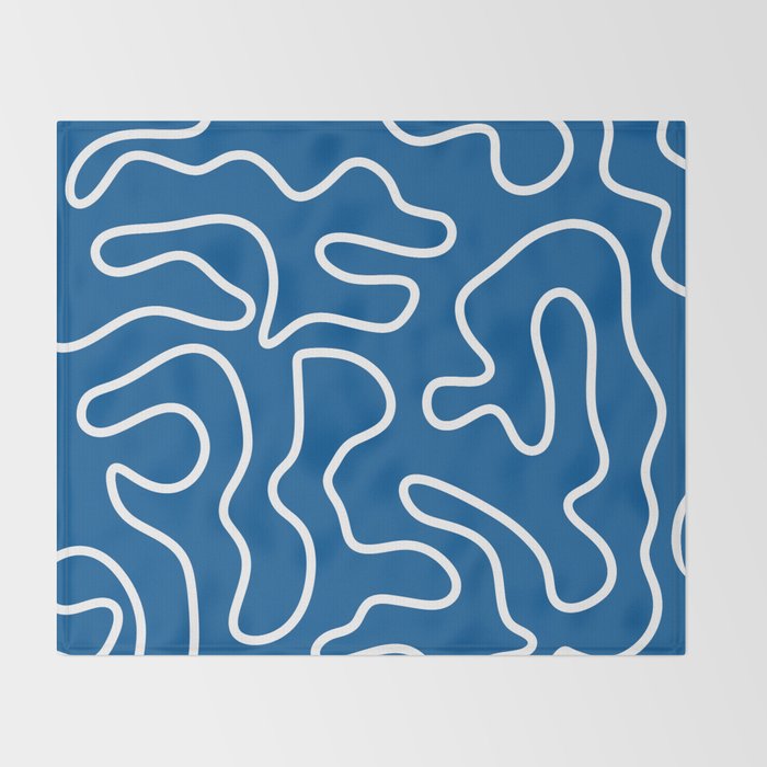Squiggle Maze Minimalist Abstract Pattern in Blue and White Throw Blanket Gallery Image 2