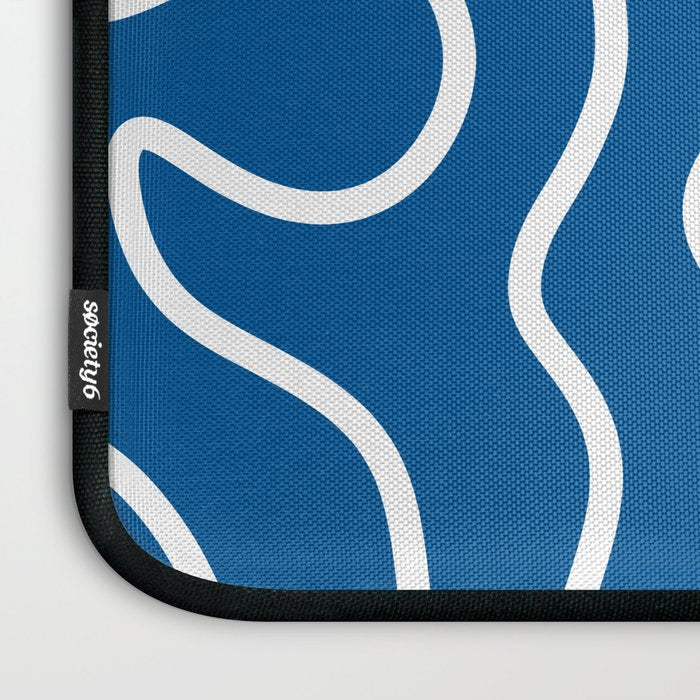 Squiggle Maze Minimalist Abstract Pattern in Blue and White Laptop Sleeve Gallery Image 3